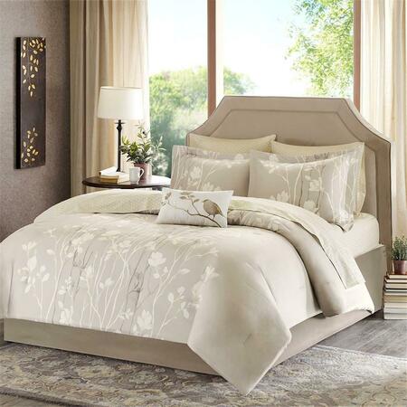 MADISON PARK ESSENTIALS Vaughn 9 Piece Complete Bed and Sheet Set - Tan, Full, 9PK MPE10-014